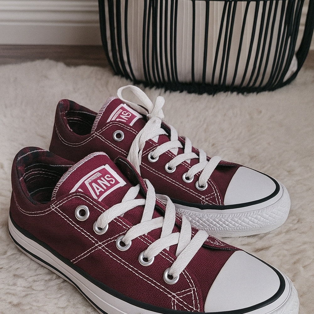 Vans Maroon Canvas Shoes with White Accents
